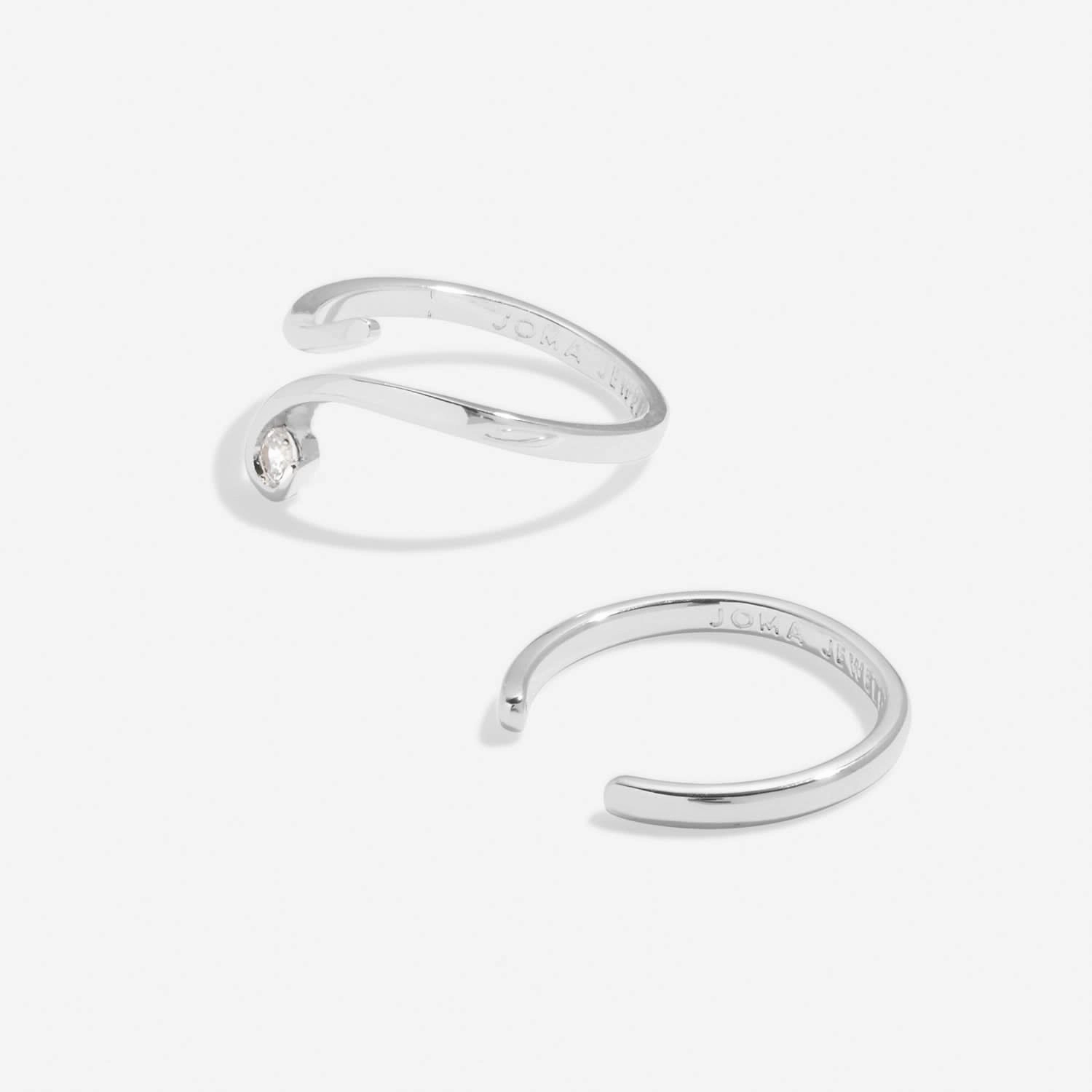 Soul Shine Ring Stack Zirconia Wave Silver Plated Set of 2 RingsRings 8481