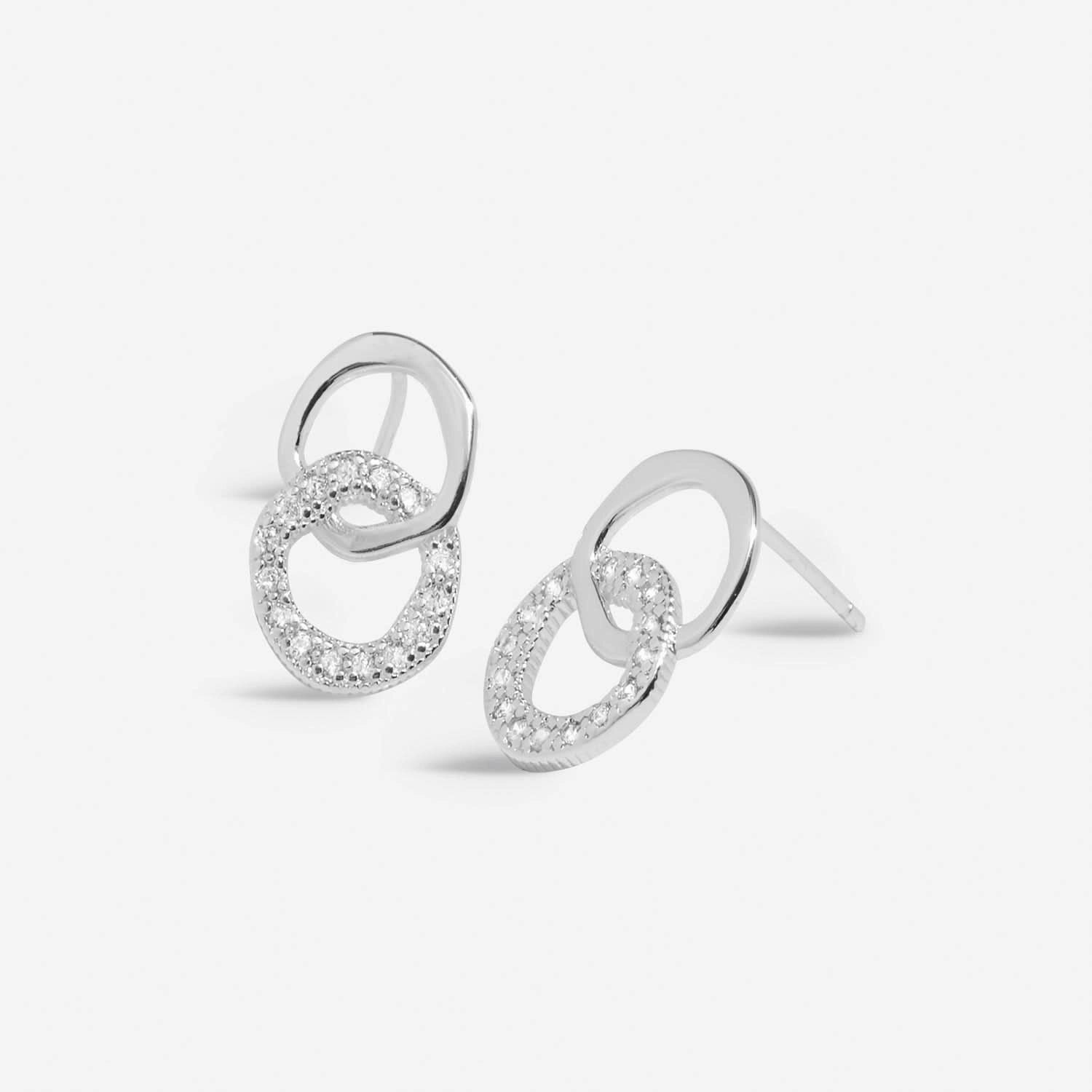 Soul Shine Stack Linked Circles Silver Plated Set of 2 Earrings 8472