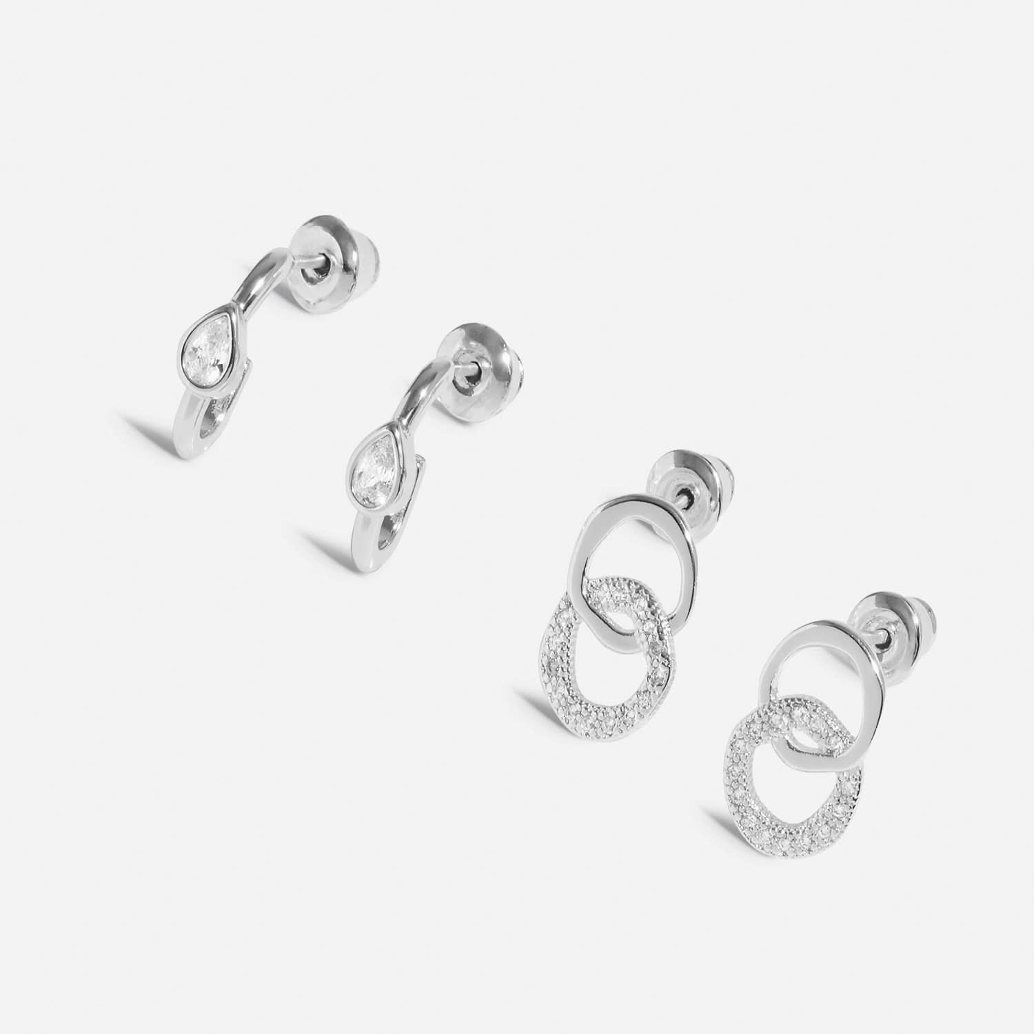 Soul Shine Stack Linked Circles Silver Plated Set of 2 Earrings 8472