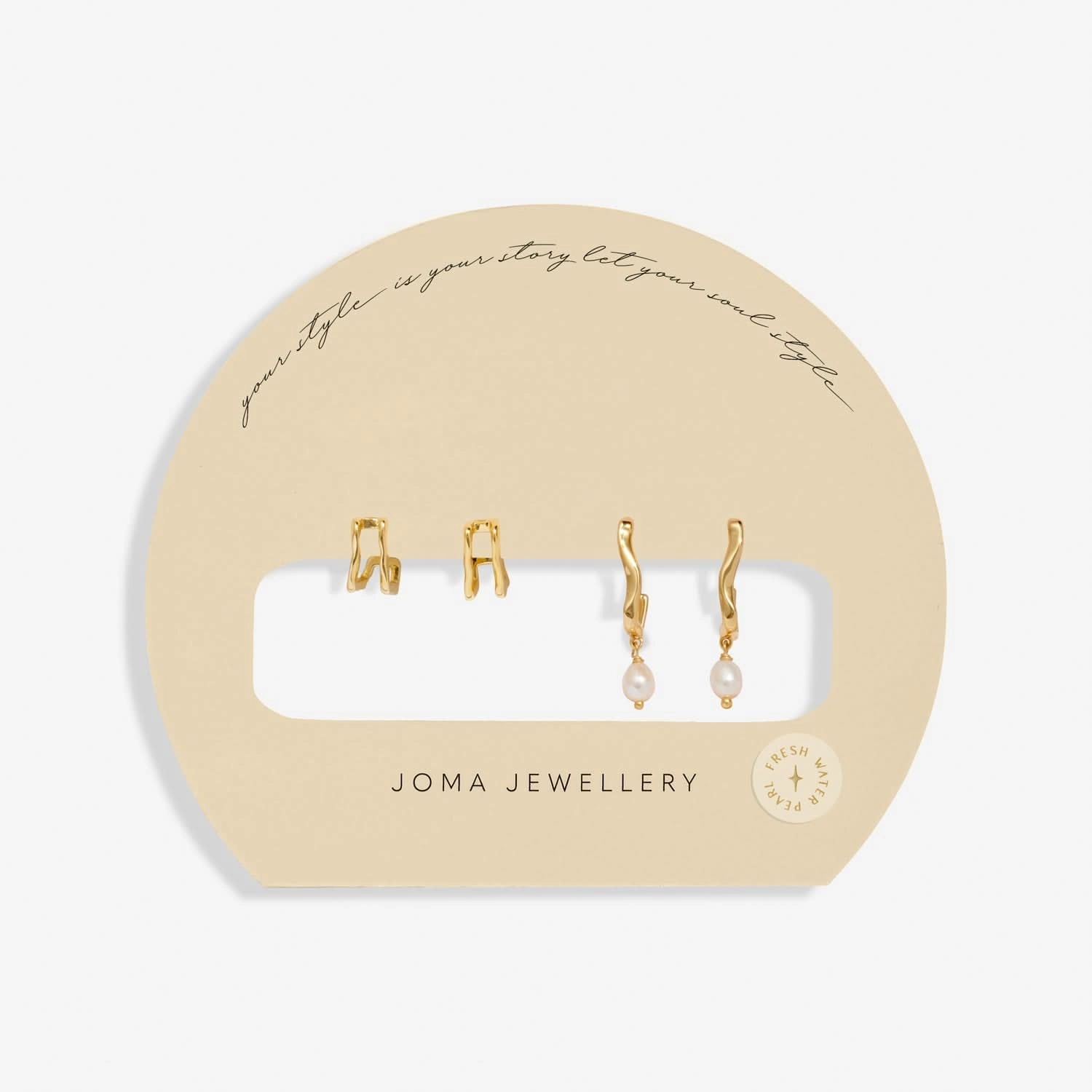 Soul Shine Stack Textured Pearl Gold Plated Set of 2 Hoop Earrings 8473