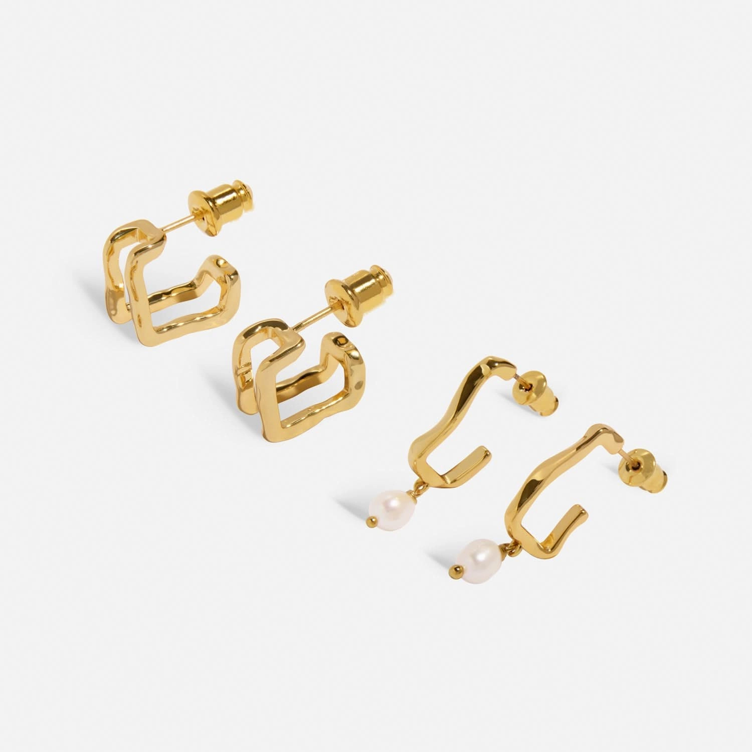Soul Shine Stack Textured Pearl Gold Plated Set of 2 Hoop Earrings 8473