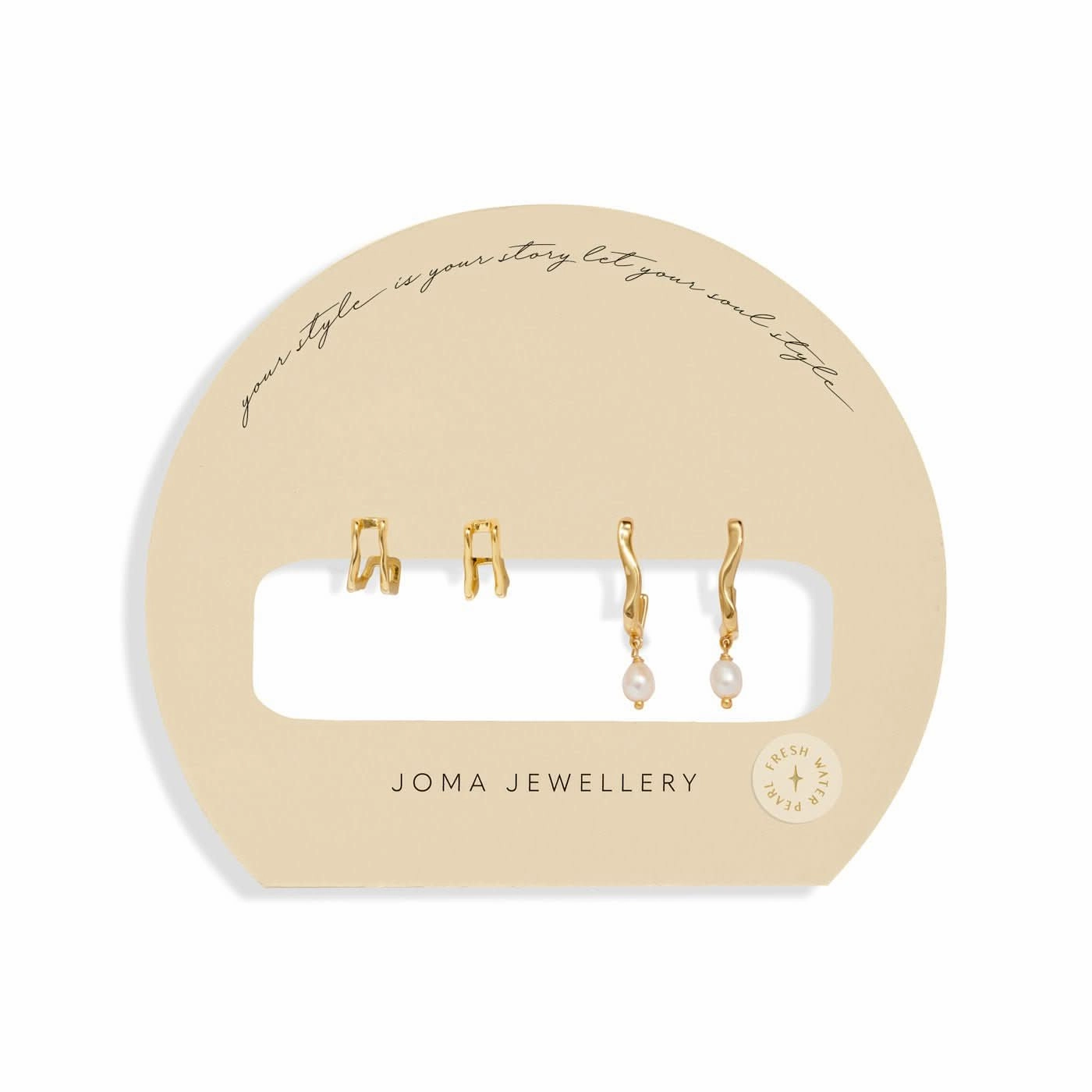 Soul Shine Stack Textured Pearl Gold Plated Set of 2 Hoop Earrings 8473