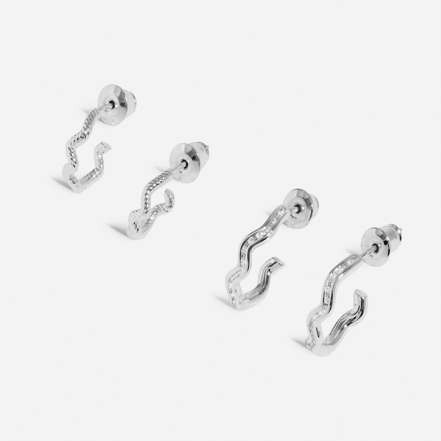 Soul Shine Stack Wavy Rope Silver Plated Set of 2 Hoop Earrings 8471