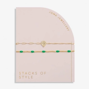 Stacks Of Style Green Enamel Gold Plated Set Of 2 Bracelets 7100