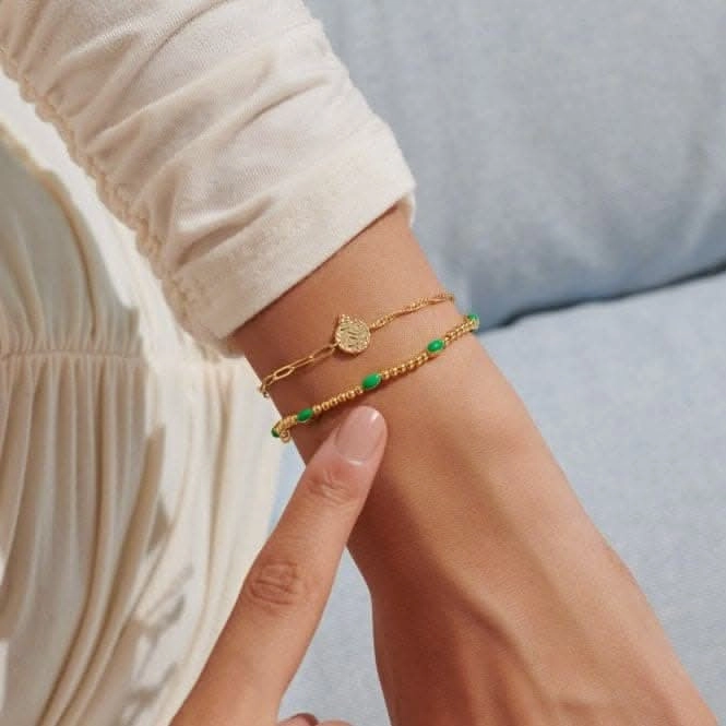 Stacks Of Style Green Enamel Gold Plated Set Of 2 Bracelets 7100