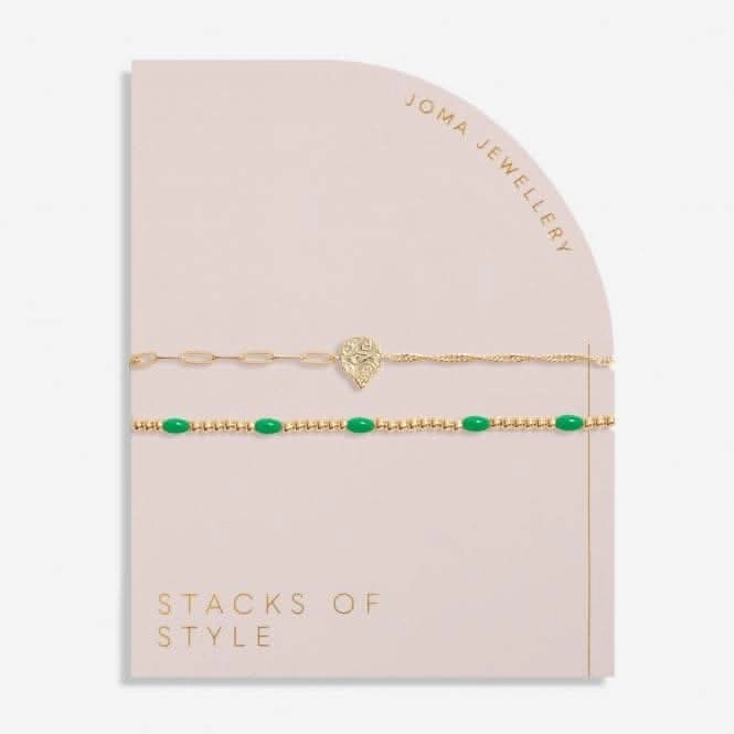 Stacks Of Style Green Enamel Gold Plated Set Of 2 Bracelets 7100