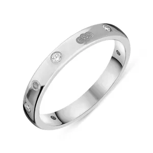 Sterling Silver 0.12ct Diamond King's Coronation Hallmark 3mm Ring D