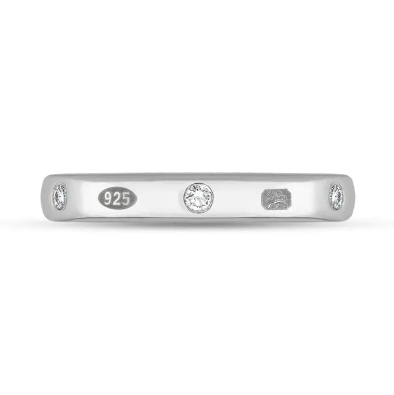 Sterling Silver 0.12ct Diamond King's Coronation Hallmark 3mm Ring D