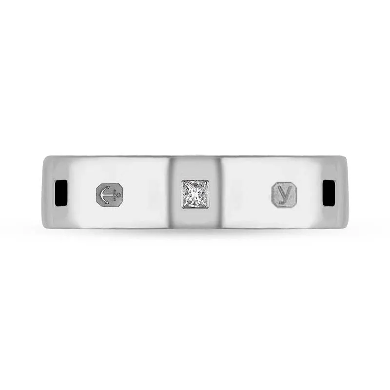 Sterling Silver 0.12ct Diamond Whitby Jet King's Coronation Hallmark Princess Cut 5mm Ring D