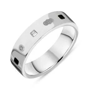 Sterling Silver 0.12ct Diamond Whitby Jet King's Coronation Hallmark Princess Cut 5mm Ring D