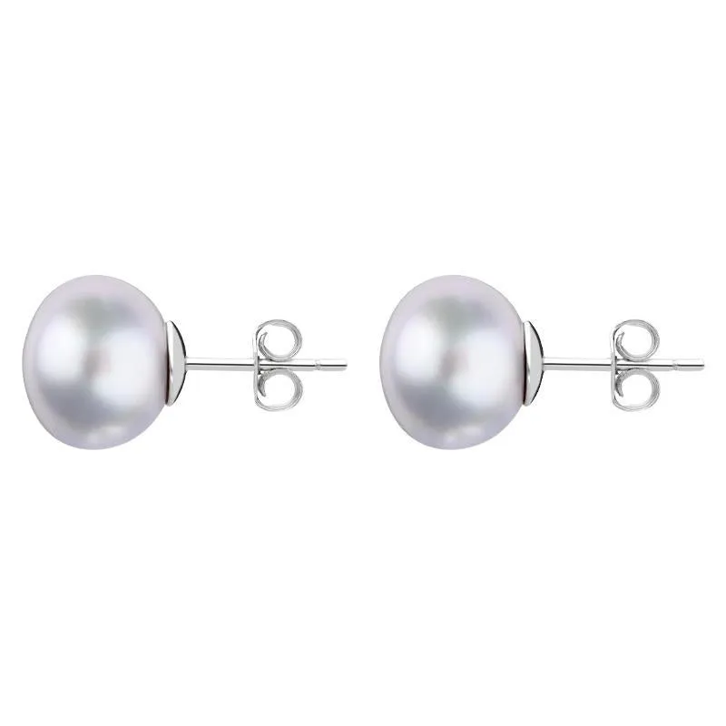 Sterling Silver 10mm Grey Freshwater Pearl Stud Earrings