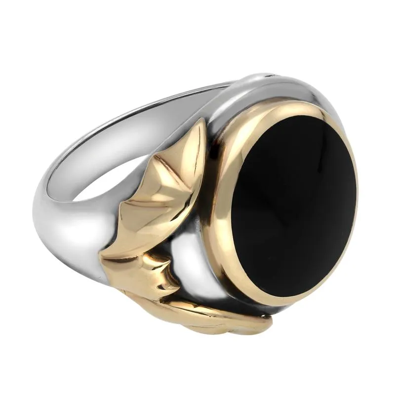 Sterling Silver 9ct Yellow Gold Whitby Jet Bat Signet Ring