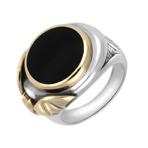 Sterling Silver 9ct Yellow Gold Whitby Jet Bat Signet Ring