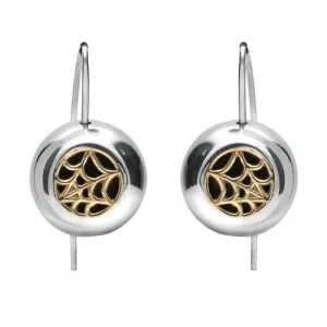 Sterling Silver 9ct Yellow Gold Whitby Jet Spider Web Hook Earrings