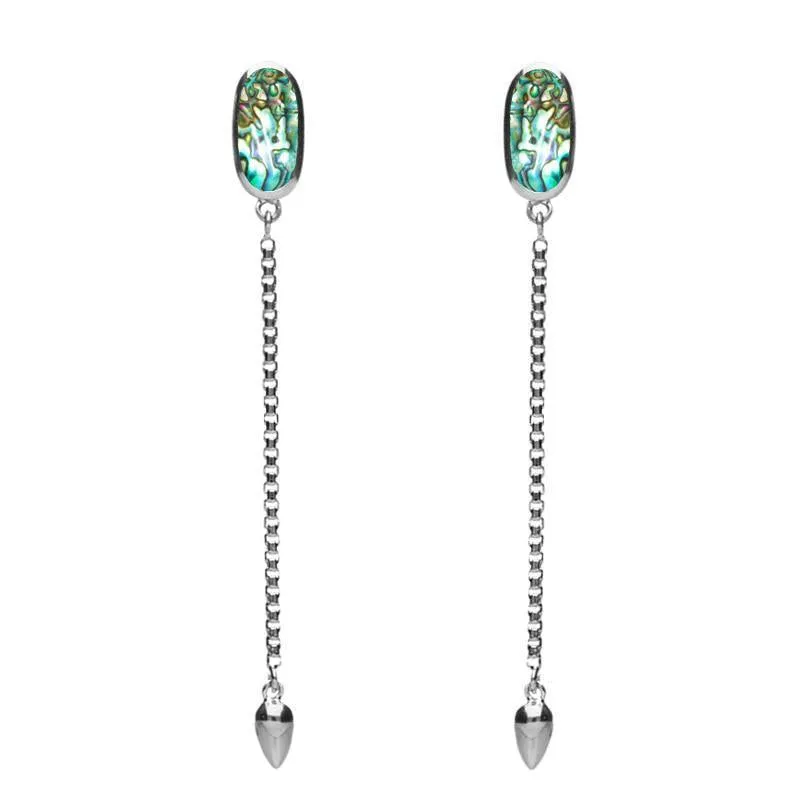 Sterling Silver Abalone Lineaire Long Drop Stud Earrings