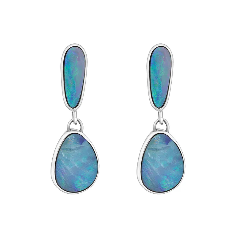 Sterling Silver Abstract Opal Doublet Drop Earrings D
