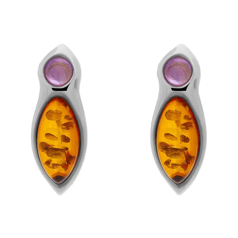 Sterling Silver Amber Amethyst Top Drop Earrings D