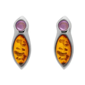 Sterling Silver Amber Amethyst Top Drop Earrings D