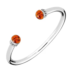 Sterling Silver Amber Bead Torc Twist Bangle