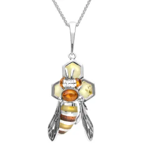 Sterling Silver Amber Bee Honeycomb Necklace