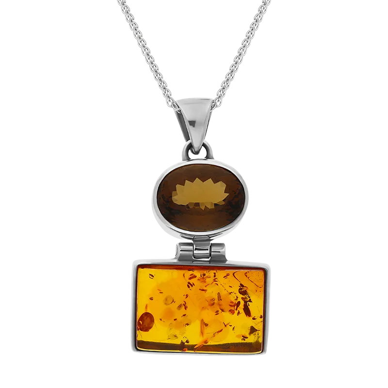 Sterling Silver Amber Beer Quartz Necklace D