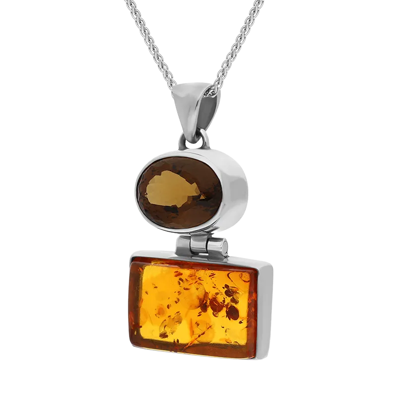 Sterling Silver Amber Beer Quartz Necklace D