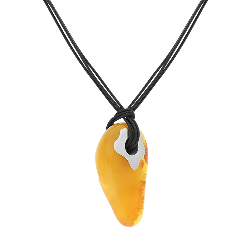 Sterling Silver Amber Black Cord Clasp Necklace D