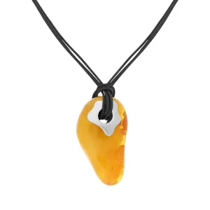 Sterling Silver Amber Black Cord Clasp Necklace D