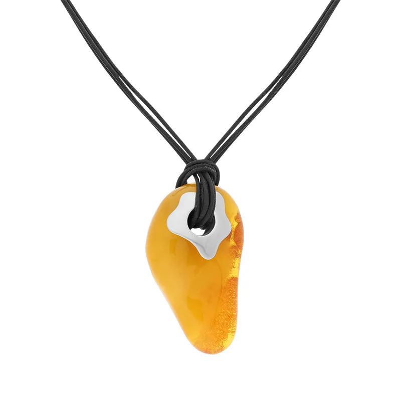 Sterling Silver Amber Black Cord Clasp Necklace D