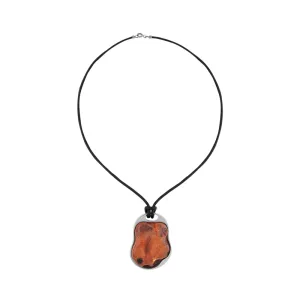 Sterling Silver Amber Black Cord Necklace D