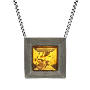 Sterling Silver Amber Black Rhodium Square Necklace D