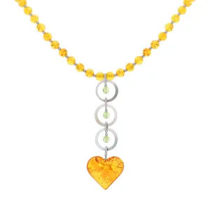 Sterling Silver Amber Dark Mother Of Pearl Heart Necklace D