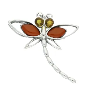 Sterling Silver Amber Dragonfly Small Necklace