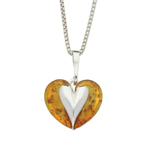 Sterling Silver Amber Heart Carved Necklace