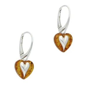 Sterling Silver Amber Heart Centre Earrings