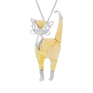 Sterling Silver Amber Large Cat Necklace D