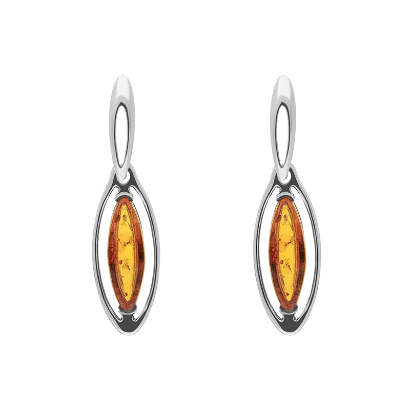 Sterling Silver Amber Marquise Open Edge Drop Earrings