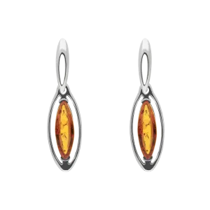 Sterling Silver Amber Marquise Open Edge Drop Earrings