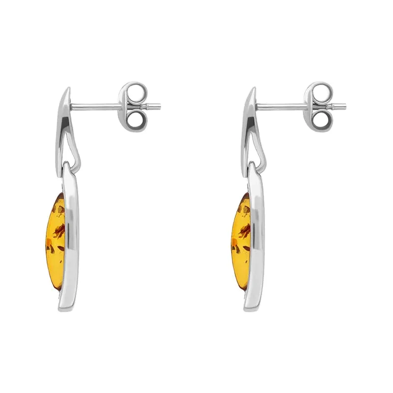 Sterling Silver Amber Marquise Open Edge Drop Earrings