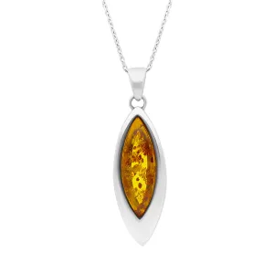 Sterling Silver Amber Marquise Pendant Necklace D