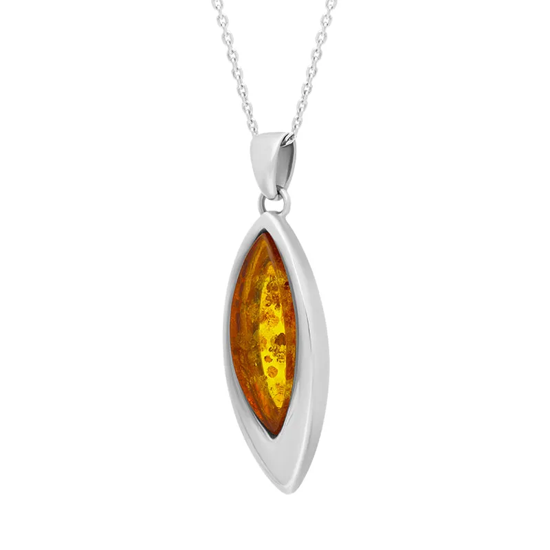 Sterling Silver Amber Marquise Pendant Necklace D
