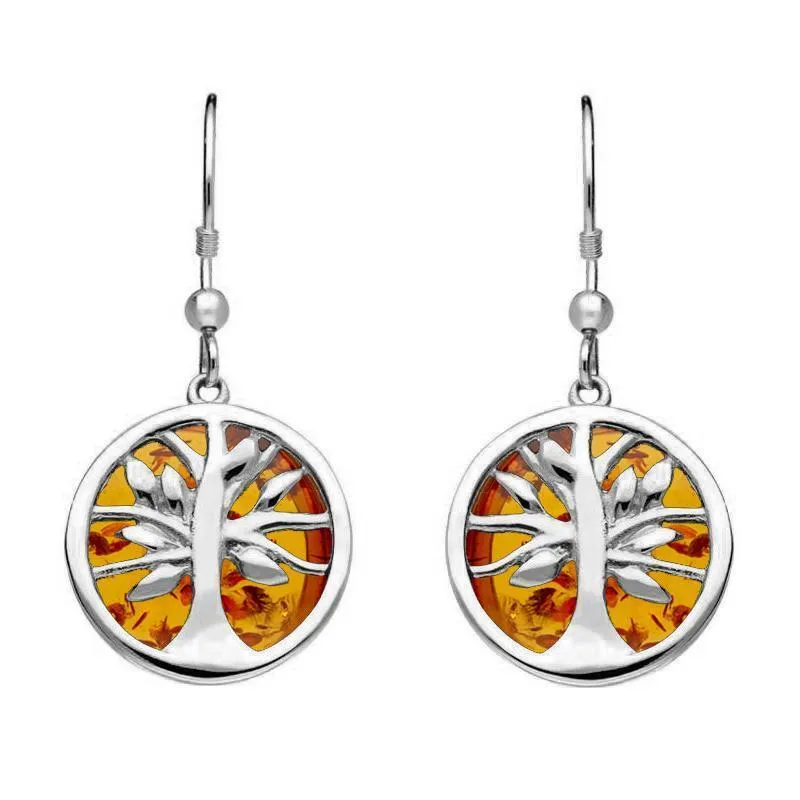 Sterling Silver Amber Medium Round Tree of Life Two Piece Set