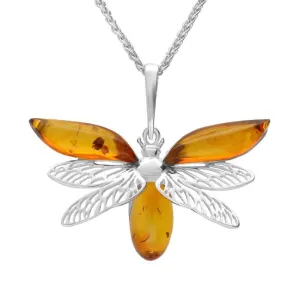 Sterling Silver Amber Moth Necklace