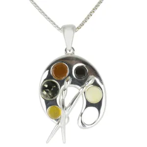 Sterling Silver Amber Paint Pallet Necklace