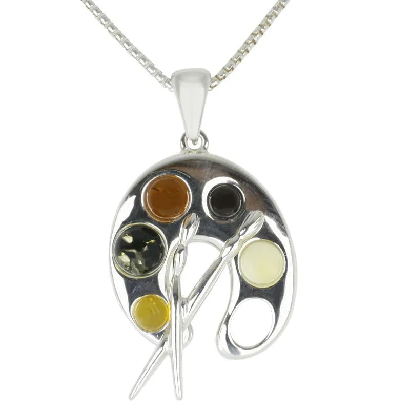 Sterling Silver Amber Paint Pallet Necklace