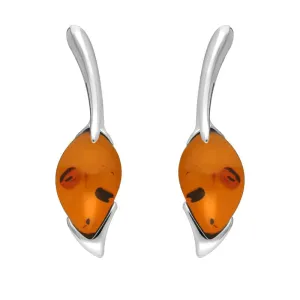 Sterling Silver Amber Pear Wave Top Drop Earrings