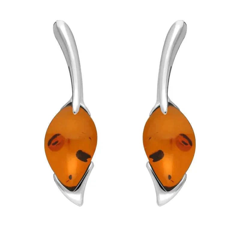 Sterling Silver Amber Pear Wave Top Drop Earrings