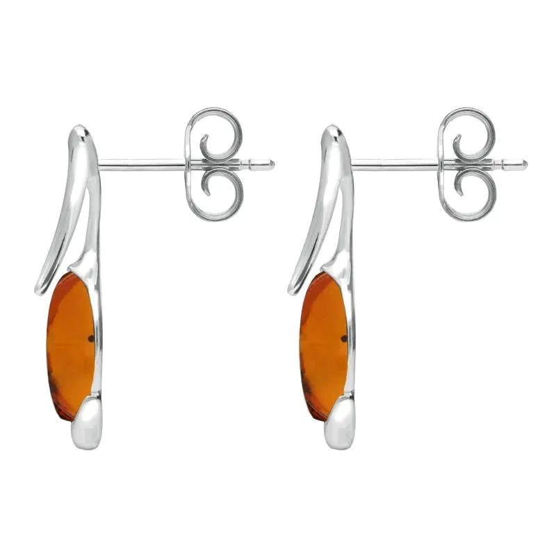Sterling Silver Amber Pear Wave Top Drop Earrings