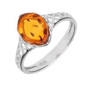 Sterling Silver Amber Pierced Celtic Ring