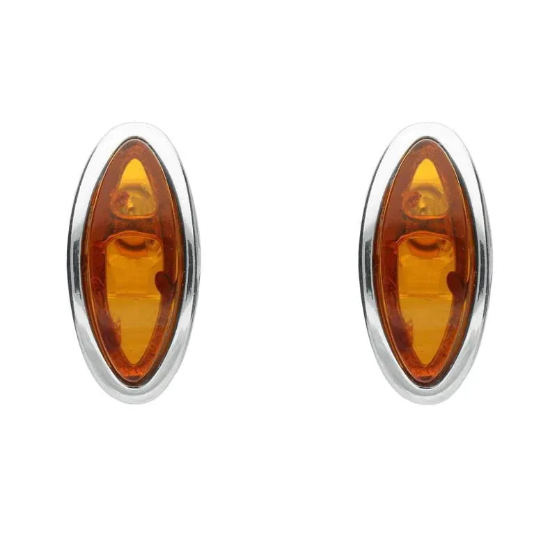 Sterling Silver Amber Round Tapered Edge Marquise Stud Earrings